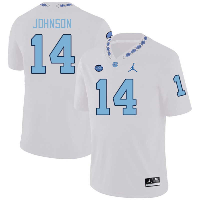 Men #14 Max Johnson North Carolina Tar Heels College Football Jerseys Stitched-White